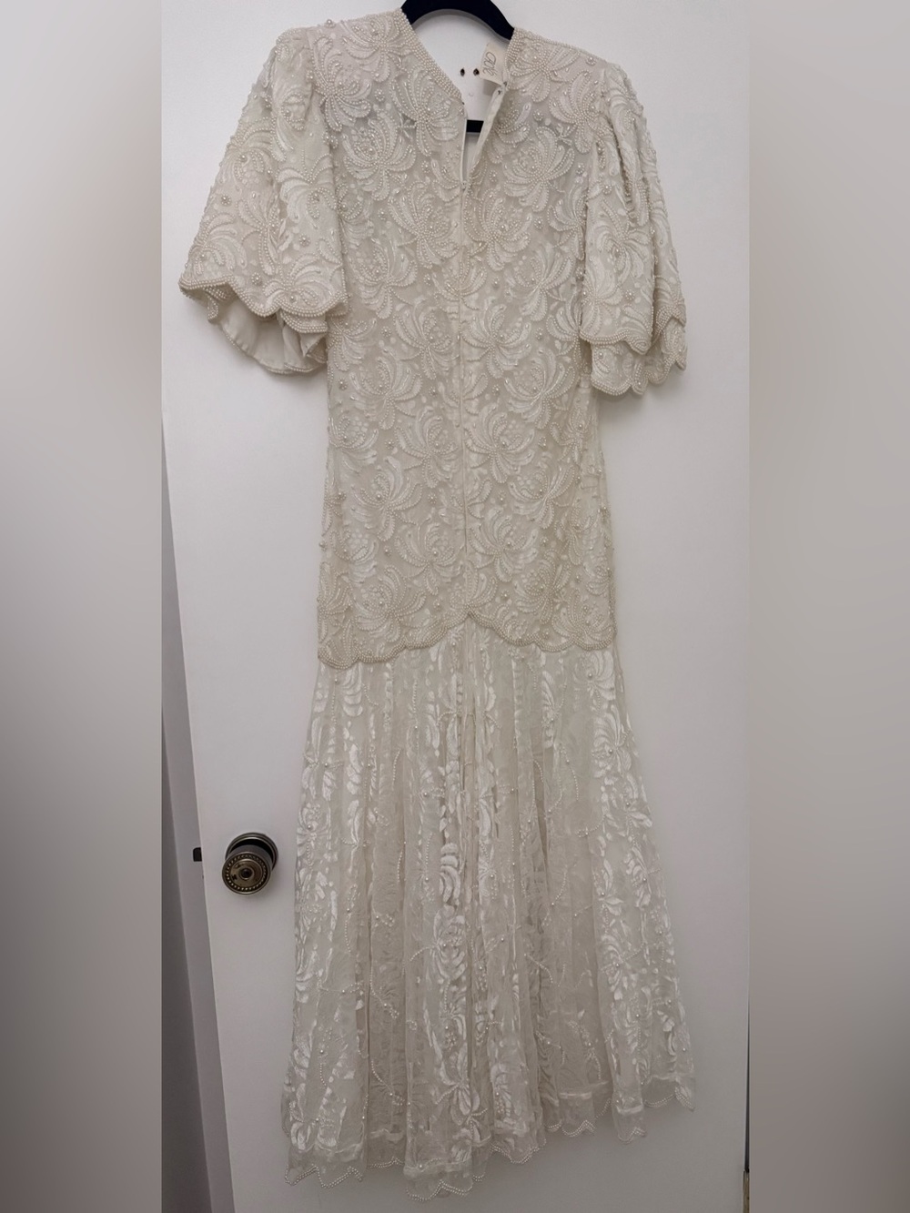 Cache Ivory Beaded Lace Drop-Waist Dress